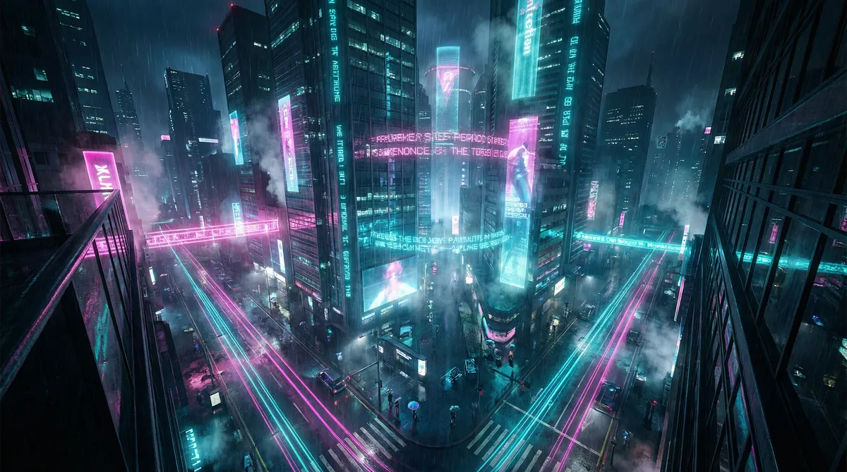 幸福宝推广app网站ios 竖屏短剧平台首页背景 - 赛博朋克都市夜景
